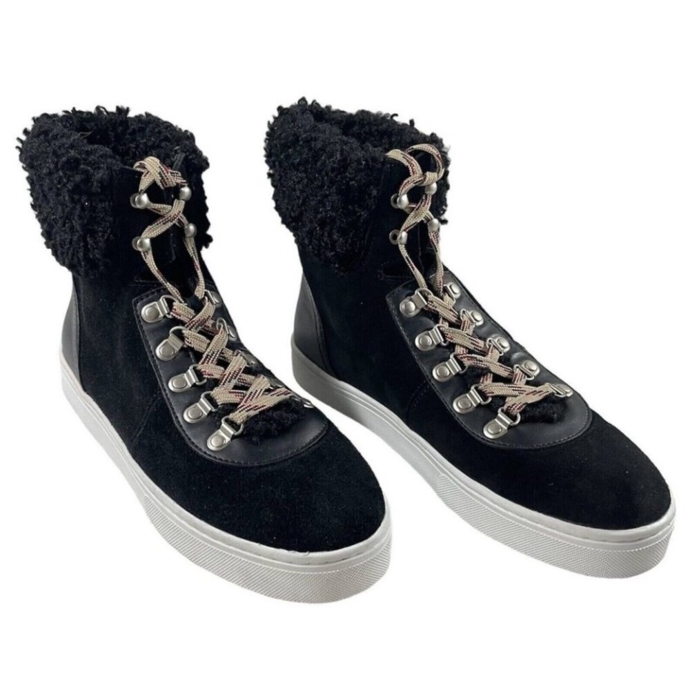 Sam Edelman size 10 Black suede sneaker shearling sheepskin trim